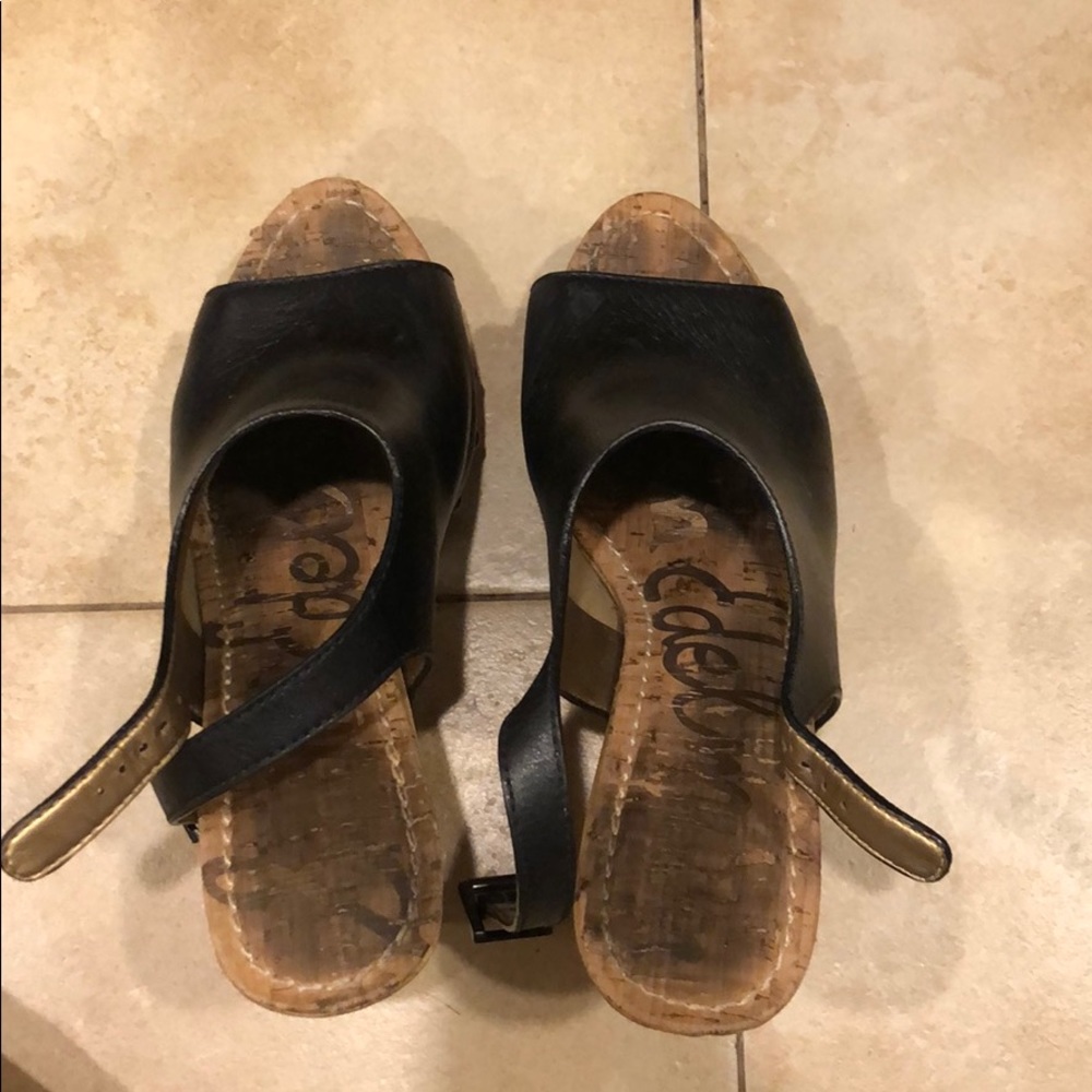 Sam Edelman Black Leather Wedges